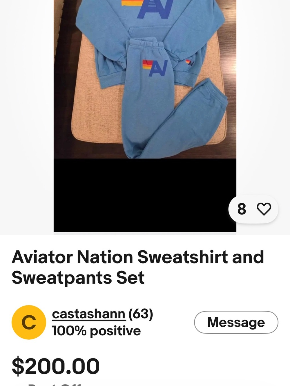 Aviator Nation Light Blue Track Pants & Sweatshirt Set with Rainbow 'A' Logo - Picture 2 of 2
